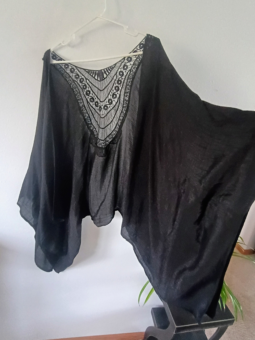 Lane Bryant Black Crochet Lace Back Kimono Cover Up Boho Batwing One Size - Picture 2 of 7